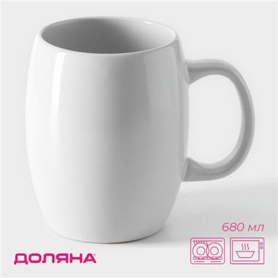 Кружка керамическая Доляна «Классика», 680 мл, 14×10×12.6 см, цвет белый