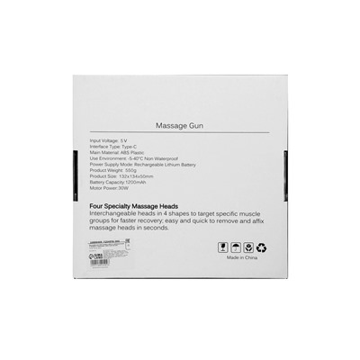 Массажёр для тела LEM-02, вибрационный, 4 насадки, 6 режимов, 1800-3200 об/мин, чёрный