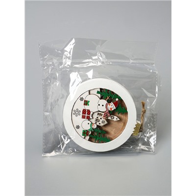 Ёлочная игрушка «Шар со снеговиками», 10.5×10.5×1.5 см, от батареек, свечение тёплое белое