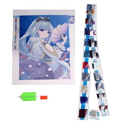 Алмазная мозаика с частичным заполнением на холсте «Девушка с веером»,‎ 30×40 см