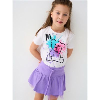 Комплект трикотажный для девочек: фуфайка (футболка), юбка-шорты
