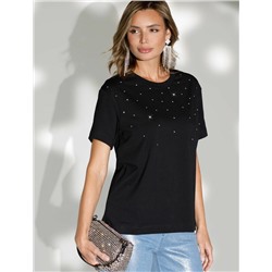 Нарядная футболка с принтом фольгой из премиального хлопка с эластаном