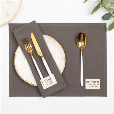 Набор салфеток «Этель» Kitchen, серый, 30×40 см - 2 шт., 100% хлопок, саржа 220 г/м²