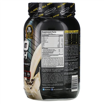 Muscletech, Nitro Tech, сывороточный изолят + смесь для набора сухой мышечной массы, вкус печенья с кремом, 907 г (2 фунта)