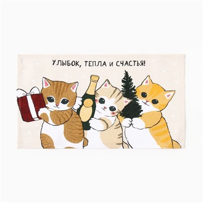 Набор новогодних полотенец Доляна «Помурчим в новом году» 28×46 см - 3штуки, 100% хлопок, вафля 160 г/м²