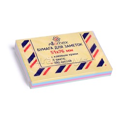 Клейкая бумага для заметок 51x76 мм, 100 листов, офсет 75 (70) г/м², 4 пастельных цвета