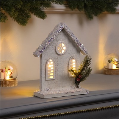 Фигура деревянная «Домик белый», 16×22×6 см, 3 LED, батарейки AAx2 (не в комплекте), свечение теплое белое