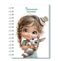Записная книжка 100л. А6 на гребне 7БЦ, "Девочка с зайкой"