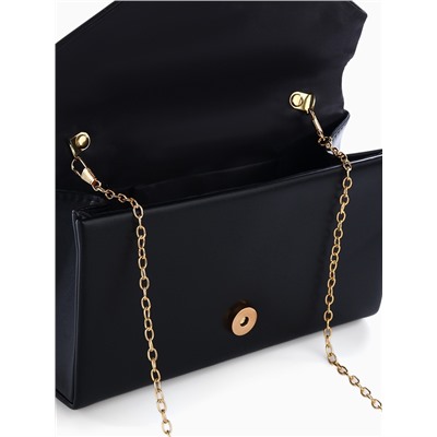 Сумка-клатч женская вечерняя на магните, на длинной цепочке, со стразами, чёрная