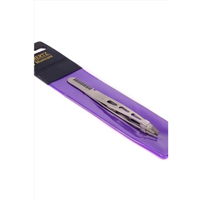 Mertz Пинцет скошенный с расческой для бровей А242, серебристый KRISTALLER, 1109857