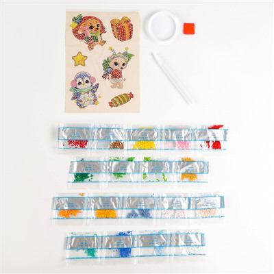 Алмазная мозаика - стикер на новый год для детей с частичным заполнением «Волшебные зверята!», набор для творчества