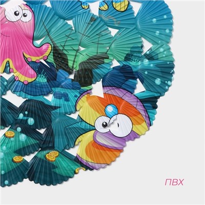 Коврик противоскользящий в ванну Доляна «Морские жители», на присосках, 36×67 см