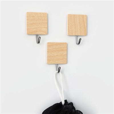 Крючки самоклеящиеся Доляна «Квадрат», 3 шт., светлое дерево