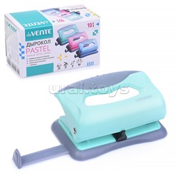 Дырокол "Pastel" (10 листов) пластиковый с каучуковой вставкой, с линейкой, в картонной коробке, 3 пастельных цвета ассорти