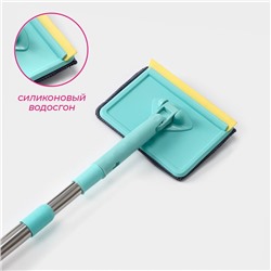 Щётка для окон Доляна, стальная телескопическая ручка 59(105) см, водосгон силикон 16 см, насадка микрофибра 12×16 см