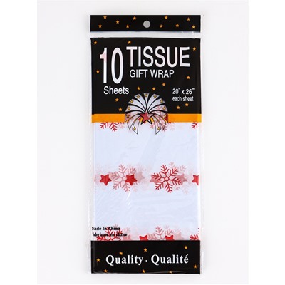 Бумага новогодняя упаковочная тишью «Снежинки со звездами», 50×66 см