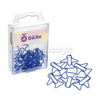 Скрепки фигурные самолет L28 мм, 12 шт.,пластик.коробка, европодвес синие