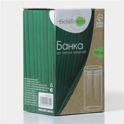 Банка для сыпучих продуктов BellaTenero «Эко», 700 мл, 8.5×15.5 см, с бамбуковой крышкой, стекло, прозрачная