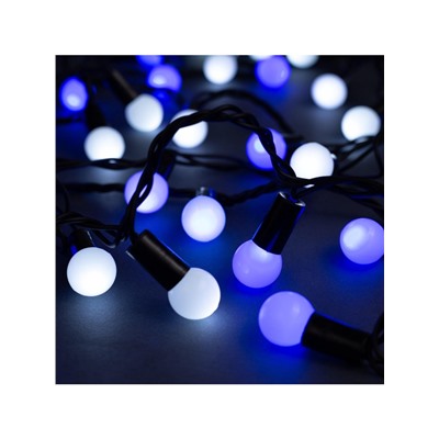 Гирлянда «Нить» 10 м с насадками «Шарики 1.5 см», IP44, тёмная нить, 100 LED, свечение бело-синее, мигание, 220 В