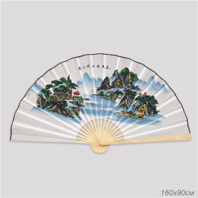 Веер 63 см бамбуковая основа Серый с Пейзажем / 622-12 /уп 75/742905