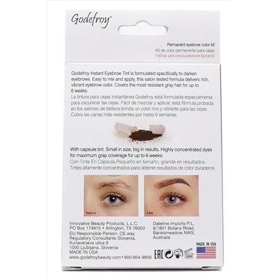 Godefroy Краска-хна для бровей и ресниц / Eyebrow Tint Medium Brow, коричневый, 10 капсул KRISTALLER, 1108228