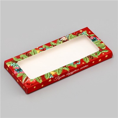 Коробка под шоколад новогодняя с окном «Верь в Чудеса», 17×8×1.4 см