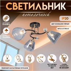 Светильник потолочный BayerLux «Клео», 3×Е27 40 Вт, чёрный, 58×58×24 см