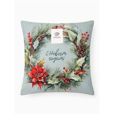 Подушка декоративная новогодняя «Этель. Венок: С Новым годом», 40×40 см, велюр