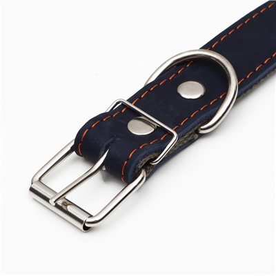 Ошейник комбинированный, безразмерный, 70×3.5 см, ОШ 25-60 см, кожа, брезент, синий