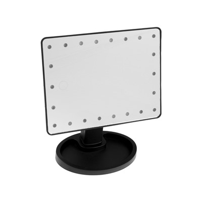 Зеркало KZ-06, подсветка, сенсорная кнопка, 22 диода, 26.5×16×12 см, 4хАА, чёрное