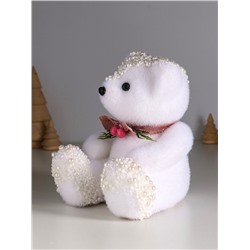 Фигурка «Белый медвежонок с еловым бантом, в бусинках», 16×12×14 см