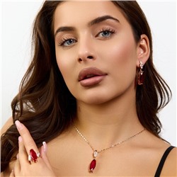 Комплект ювелирной бижутерии коллекция "Дубай" серьги, кулон и кольцо 18 р, покрытие позолота, вставка: стекло и фианиты, цвет: красный и прозрачный, арт.414.250-18