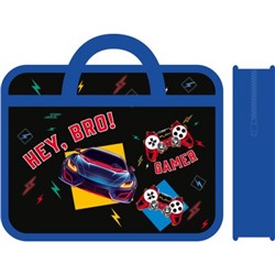 Папка пластиковая А4 на молнии с ручками 33х26х12 см ПМ-А4-251 "BROTHER GAMER" с расширением Пчелка