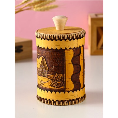 Туес шитый «Домики», банка для хранения, береста