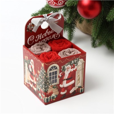 Набор махровых полотенец Этель «Санта» 30×30 см-4 шт., хл 340 г/м²