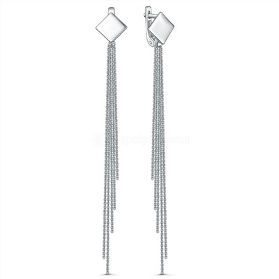 Серьги длинные из родированного серебра - Ромбы, цепи 2340405507-9