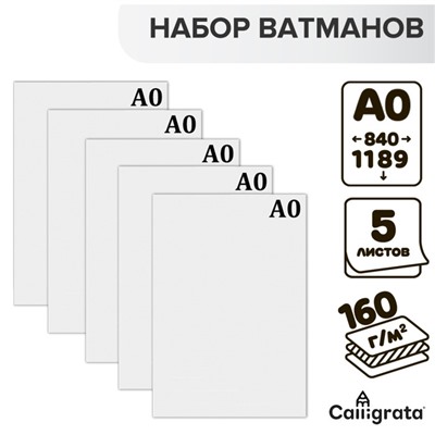 Набор 5 листов, ватман, чертежный, А0, 840×1189, 160 г/м²