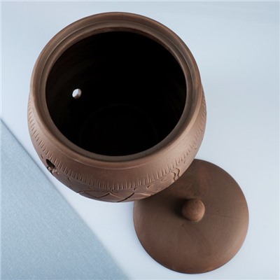 Банка для хранения Кунгурская керамика «Орнамент», 4 л, с отверстиями для вентиляции, молочение, коричневая