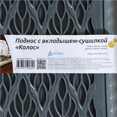 Поднос с вкладышем для сушки посуды Альт-Пласт «Колос», пластик, 45.5×36 см, МИКС