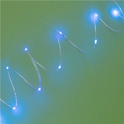 Гирлянда «Нить» 10 м роса, серебристая нить, 100 LED, свечение синее, 2 режима, солнечная батарея