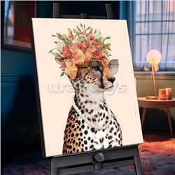 Картина по номерам 40х50 "Леопард в цветах" с кристаллами из хрусталя (26 цветов)