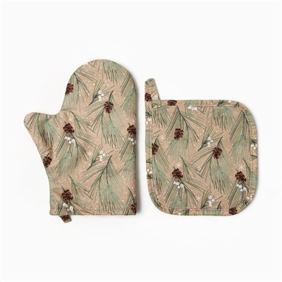 Набор Spruce branches Варежка-прихватка новогодняя 20×28 см, прихватка 19×19 см, 100% хл, ватин 250 г/м²