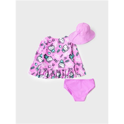 Комплект детский для девочек: плавательный костюм трикотажный, панама текстильная