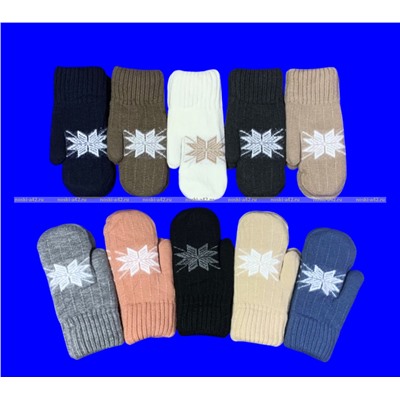 Варежки женские двойные шерстяные Снежинка арт. 6527