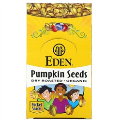 Eden Foods, Organic, Pocket snacks, тыквенные семечки, сухие жареные, 12 пакетиков, 1 унция (28,3 г) каждый