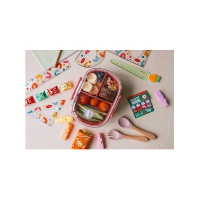 Ланч - бокс в школу, контейнер для еды «Эйлайт», 640 мл, с ложкой, 18.5×14×6.3 см, пластик, розовый