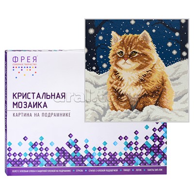Кристальная (алмазная) мозаика на подрамнике 30х30 "Пушистый котенок"