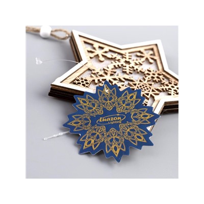 Ёлочная игрушка «Звезда в снежинках», 13×13×1 см, 3 LED, от батареек, свечение тёплое белое