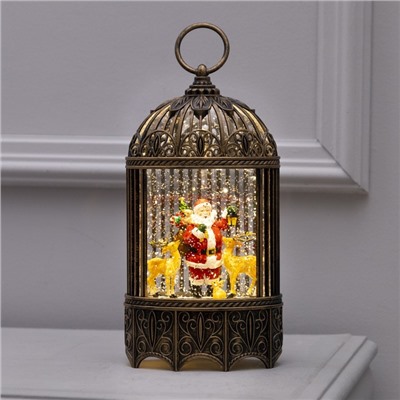 Светодиодная фигура «Фонарь с Дедом Морозом и оленями» 13×25.5×8 см, пластик, батарейки ААх3 (не в комплекте), USB, свечение тёплое белое