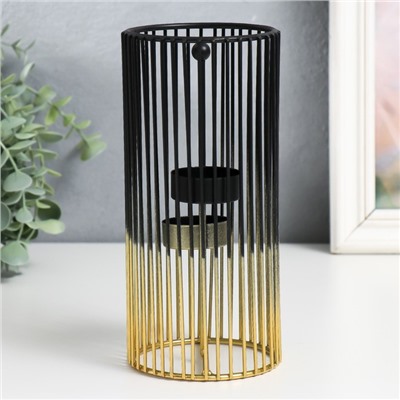 Металлический подсвечник на 2 свечи «Круглая клетка», золотисто-чёрный, 9.5×9.5×20 см